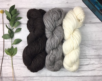 Diy knit Shetland wool - chunky knit yarn - natural wool yarn bundle - saver bundle weaving yarns grey brown white shetland the dorothy days
