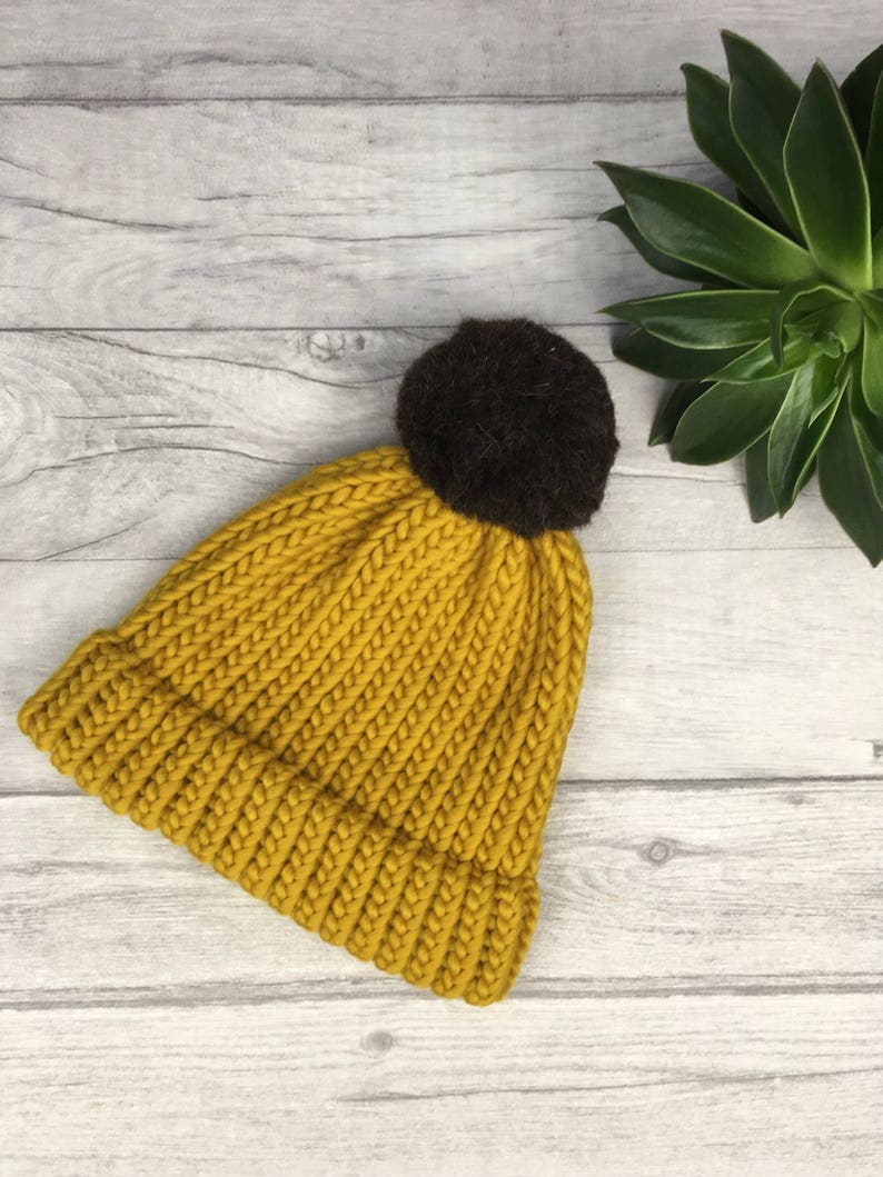 Mustard yellow knitted beanie hat yellow knit hat family Etsy
