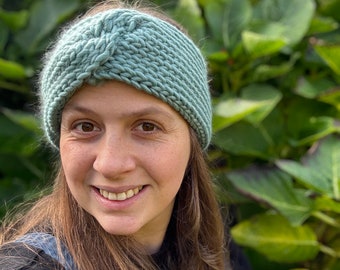 Duck egg twist headband in merino wool - women's knitwear - headwarmer - hiking clothing - walking knitwear - outdoors wear - autumn knits