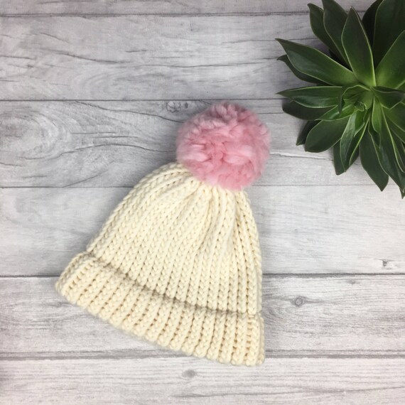 cream wool bobble hat