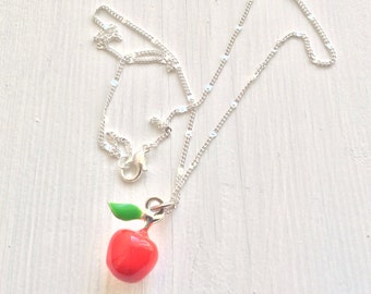 Teacher Gifts, Red apple necklace, high school grad, apple jewelry, apple charm, teacher necklace teacher appreciation gift gift for student