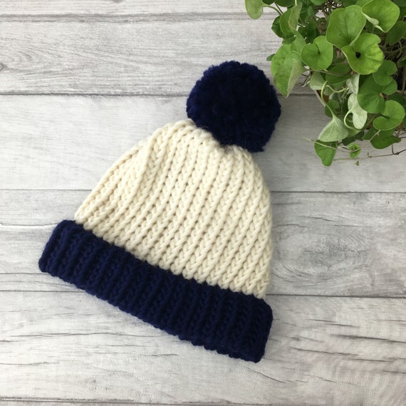 mens cream bobble hat