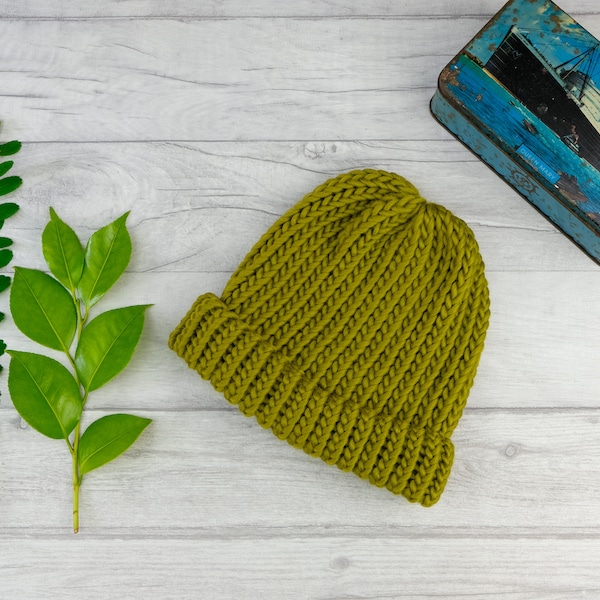 Bonnet de pêcheur vert mousse, bonnet en tricot de laine mérinos, tuque verte, chapeaux et casquettes adaptés aux papas