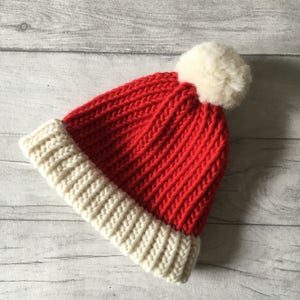 Knitted Santa hat, handmade item festive christmas hat, baby first christmas, xmas hat, father christmas, santa claus hat, gift for couple image 3