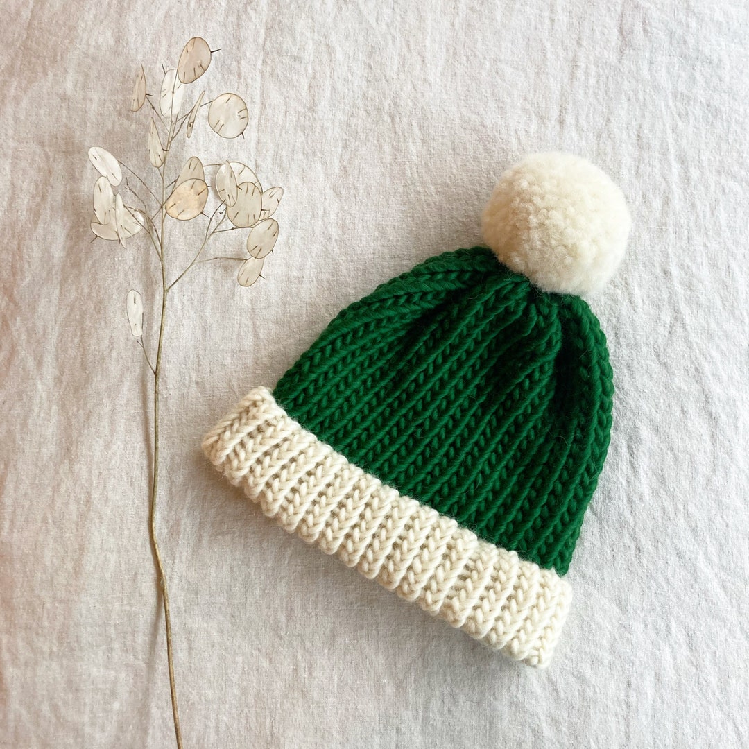 Buy Green Bobble Hat, Knitted Beanie Hat, Mens Beanie, Women's Hat