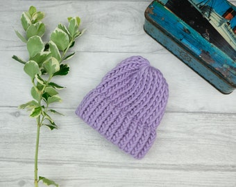 Lavender baby hat, pastel purple newborn hat, wool preemie hat, baby winter hat