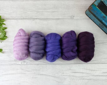 Purple wool roving, weaving wool bundle, needle felting wool