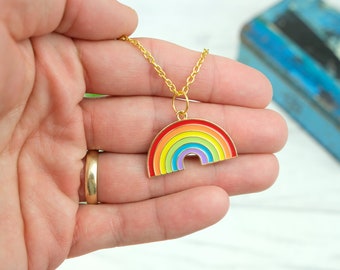 Pastel rainbow charm necklace, colourful jewellery