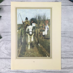 Vintage Kunstdruck mit Pferd und Wagen - Pferdegeschenk - Kneipendeko - Bauernhaus Dekor - Landhaushaus