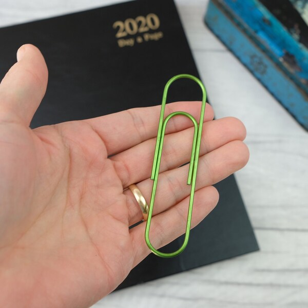 Metallic green giant planner clip paper clip - novelty stationery