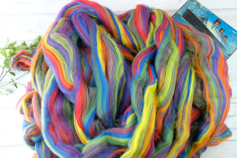 Rainbow roving wool tops, merino wool spinning fiber, weaving wool, felting fibre image 5