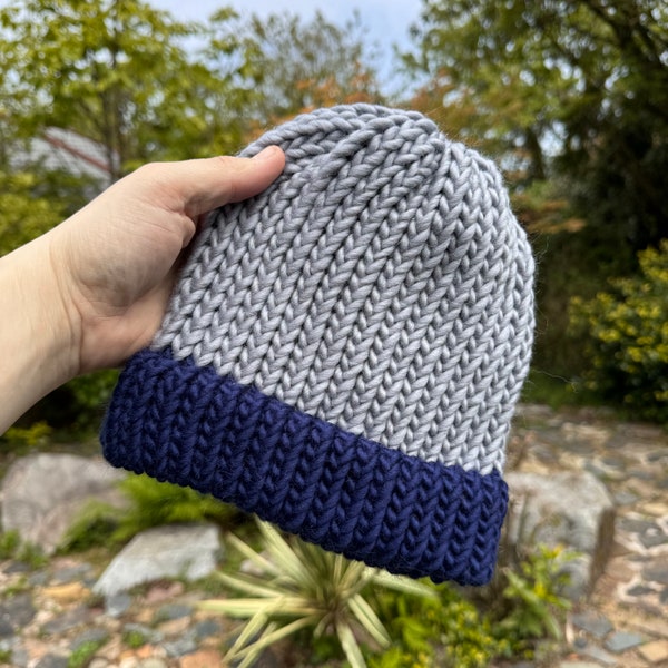 ADULT beanie hat - hand knitted 100% merino wool