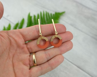 Orange dangle earrings - geometric circle earrings - colorful earrings - lightweight earrings - modern statement earrings - best friend gift