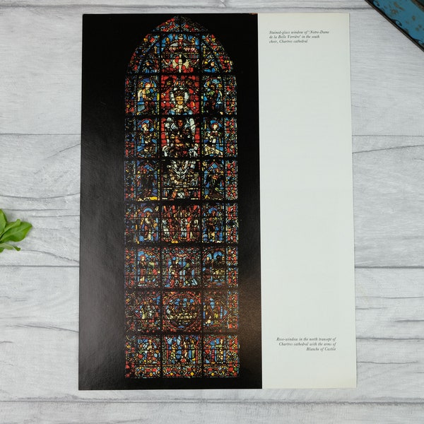 Stained glass window at Notre Dame print from 1960s