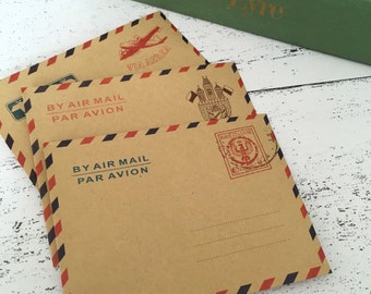 Brown Kraft Mini Airmail Envelopes: Travel Journal, Scrapbooking (Set of 10)