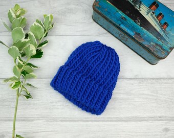 Bonnet tricoté bleu, bonnet bébé nouveau-né, tenue de retour à la maison, laine cadeau bébé