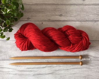 Red merino wool yarn, super bulky yarn, crochet knitting weaving macrame