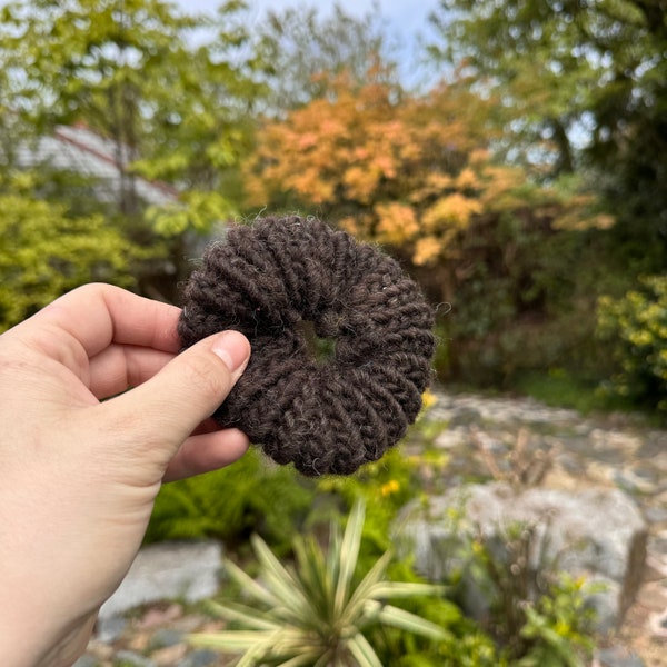 Black shetland knitted scrunchie - British wool - hand knitted hair elastic