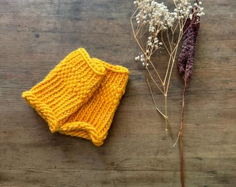 Hand-Knitted Merino Wool Fingerless Gloves - Buttercup Yellow