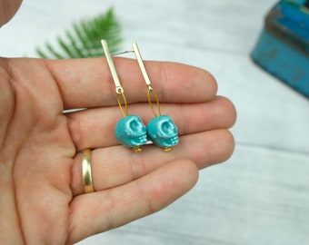 Turquoise skull earrings, statement earrings, quirky jewellery