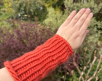 Burnt orange long wrist warmer - PAIR of arm warmers -  merino wool arm warmer - maker clothing - artists clothes - NO THUMBS