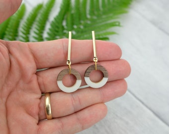 White wooden earrings - dangle earring - autumn jewelry - unique earrings - wood jewelry - gifts under 25 - girlfriend gift - best friend