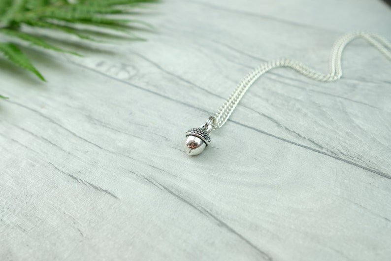 Acorn charm necklace, autumn jewelry, nature inspired jewellery, botanical gift, fall fashion necklace, layering necklace, woodland necklace image 2