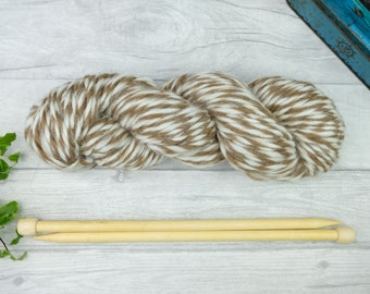 Humbug pure wool shetland yarn for knitting crochet weaving and other craft projects - brown and white - chunky wool yarn