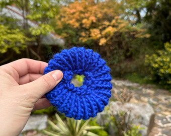 Royal blue knitted scrunchie - hand knitted - hair tie - Super Seconds Festival - hair elastic