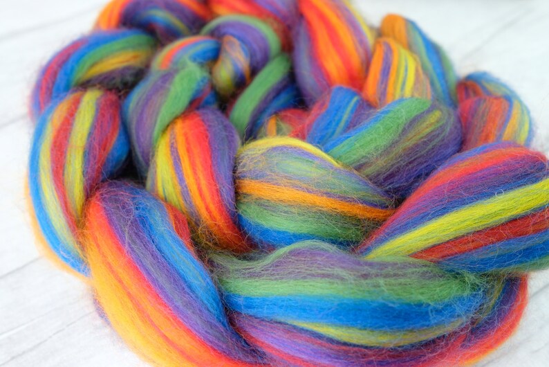 Rainbow roving wool tops, merino wool spinning fiber, weaving wool, felting fibre image 2