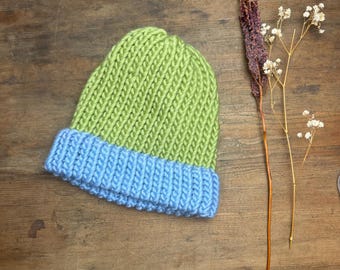 ADULTE Bonnet tricoté à la main - 100 % laine mérinos - Bonnet d'hiver en tricot