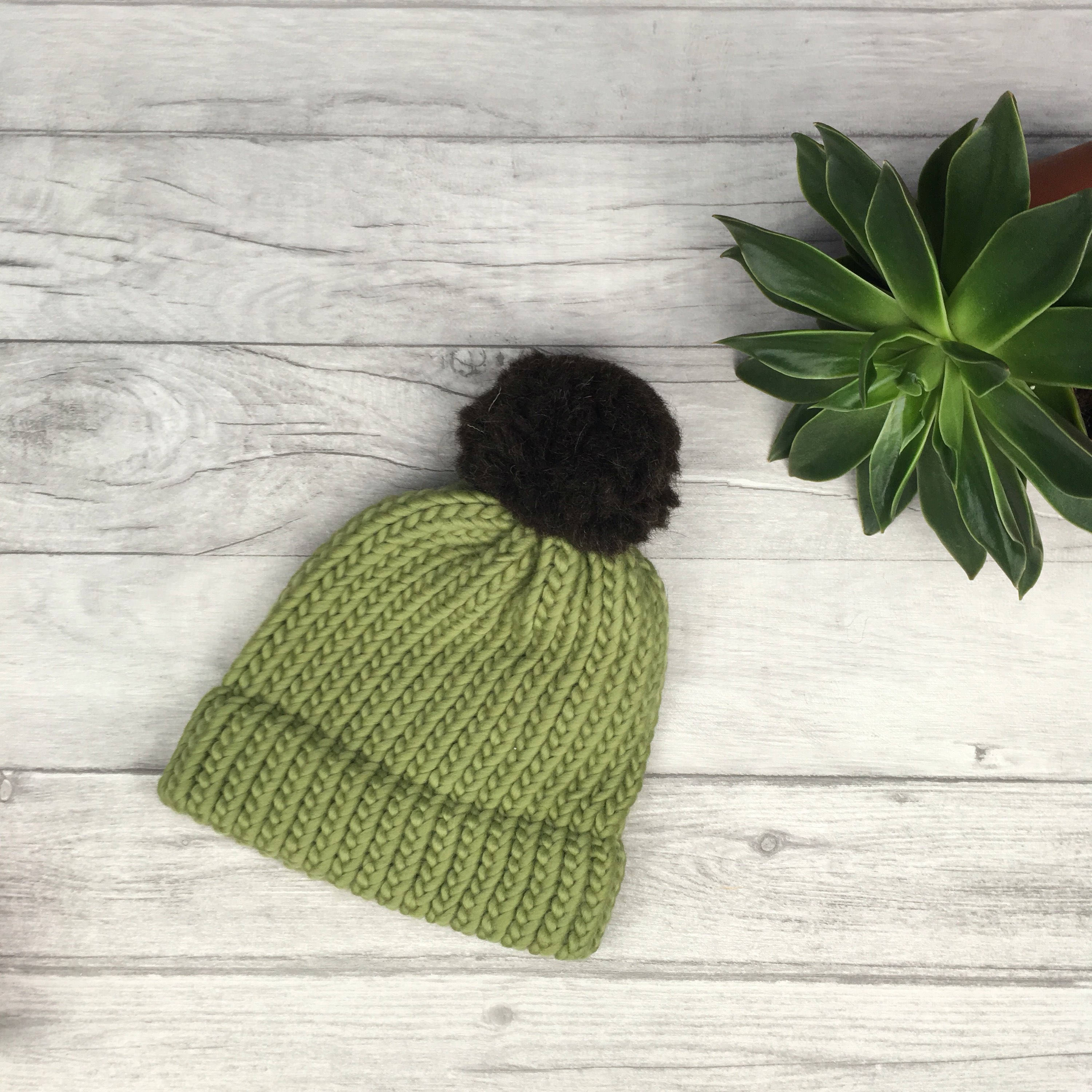 Sage Green Knitted Hat Modern Knitwear Adult Bobble Hat Etsy UK