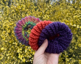 Colourful knitted scrunchie - hair accessories - soft hair accessory - Stocking Filler - hand knit hair tie - best friend - letterbox gift