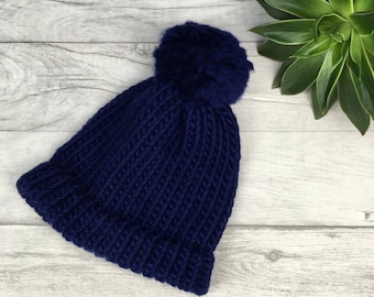 Wool knit hat, bobble hat merino wool, knitted winter hat men, knitting hat