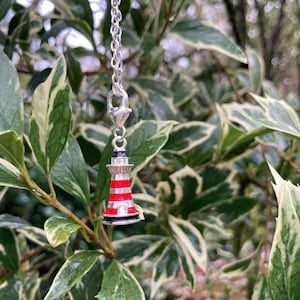 Lighthouse charm necklace, coastal jewellery, seaside jewelry, sea side necklace