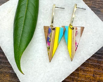 Triangle earrings - dangle drop jewellery - gift for her - gift for wife - gift for him - gift for artist