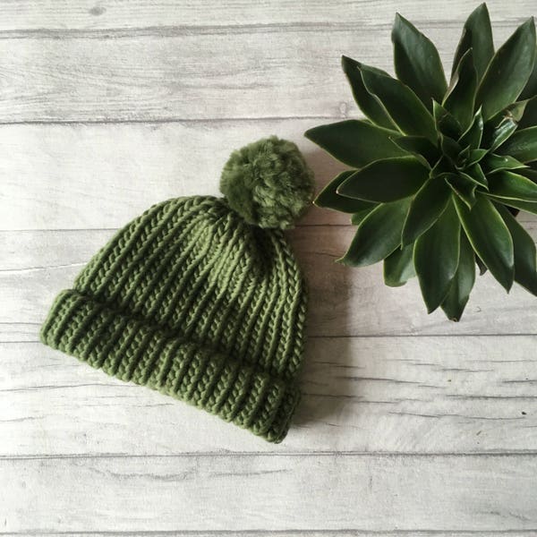 Bonnet en tricot vert olive, bonnet en laine, tricots d'hiver, bonnet en tricot pour hommes, tricots pour femmes