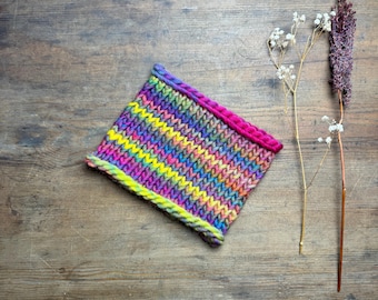 Rainbow knitted scarf neck warmer: 100% wool