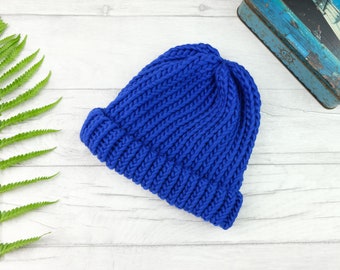 Royal blue beanie, colourful beanie hat, mens winter hat, knitwear for kids, indigo blue, gift for couple