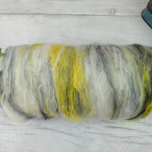 Black white and yellow wool batt - smooth art batt - wool for spinning
