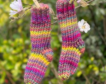 Rainbow Wool Socks: Hand Knit Cosy Lounge Socks, Newborn to XL