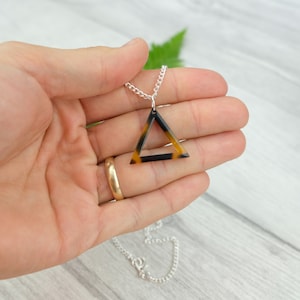 Tortoise shell necklace - minimalist triangle necklace - wedding guest jewellery - tortoise shell pendant