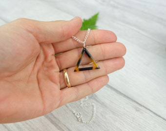 Tortoise shell necklace - minimalist triangle necklace - wedding guest jewellery - tortoise shell pendant