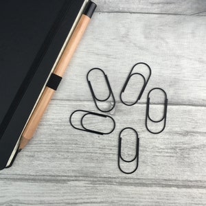 Set of black paperclips, jumbo paper clips, paperclip bookmark, planner journal scrapbooking