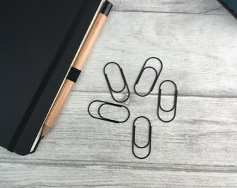 Set of black paperclips, jumbo paper clips, paperclip bookmark, planner journal scrapbooking