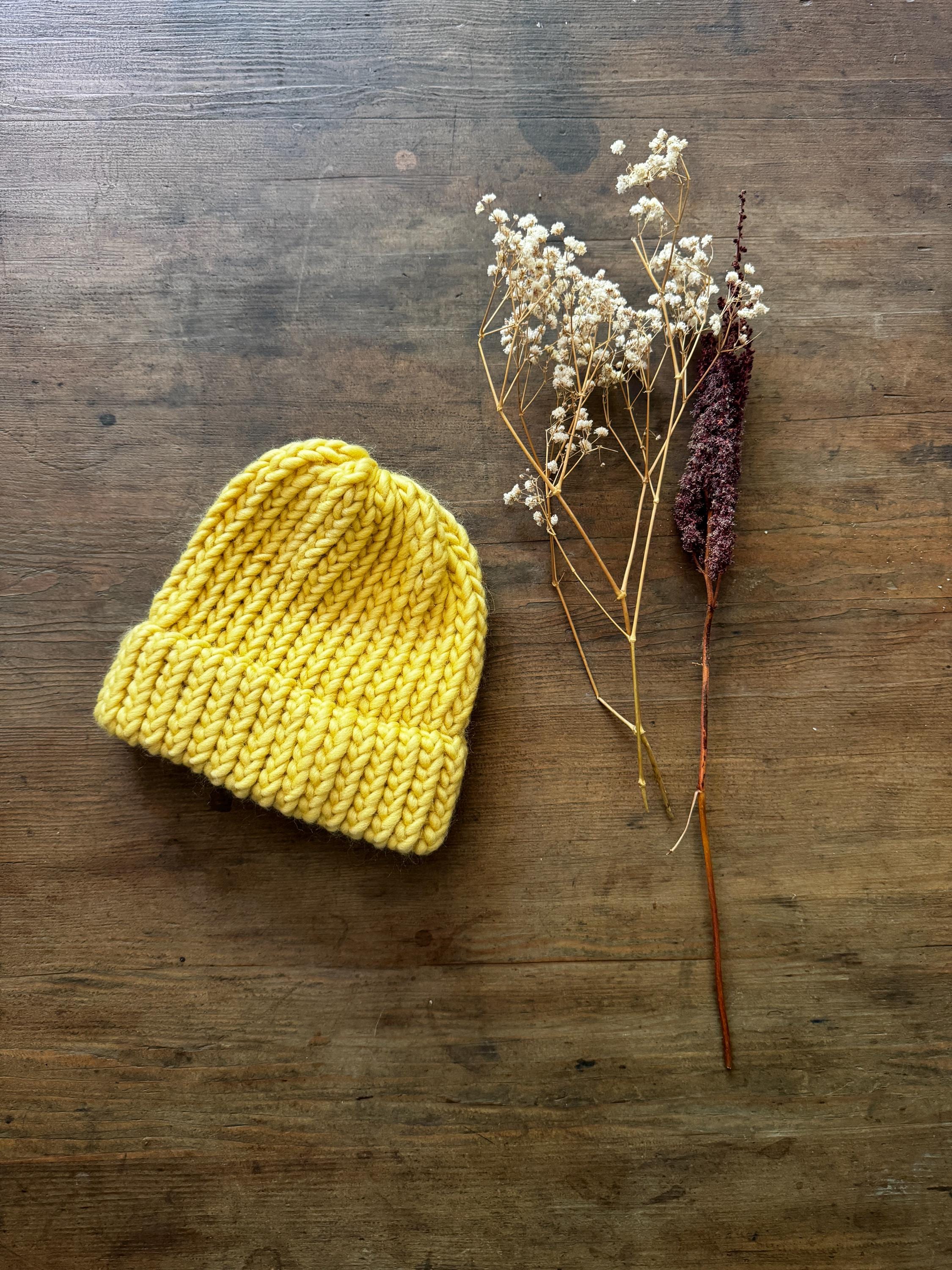 Pastel Yellow Merino Wool Knit Beanie: Knitted Winter Hat