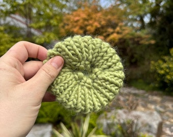 Sage green knitted scrunchie - hand knitted - hair tie - Super Seconds Festival - hair elastic