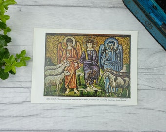 Religious mosaic art print - Christ separating the good from bad sheep - Christian art