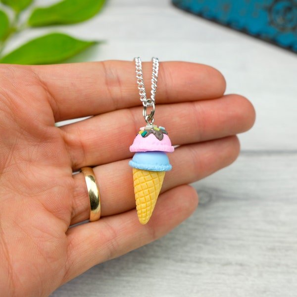 Collier de crème glacée en argile polymère pastel - bijoux en crème glacée - mini bijoux alimentaires - collier kawaii