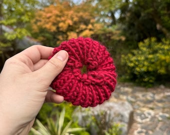 Red wine knitted scrunchie - hand knitted - hair tie - Super Seconds Festival - burgundy hair elastic